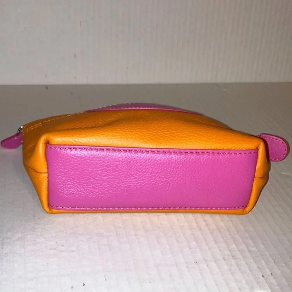 ILI New York Hot Lips Leather Cosmetic Makeup Case Bright Orange with Pink Lips